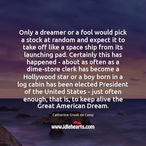 Only a dreamer or a fool would pick a stock at random Catherine Crook de Camp Picture Quote