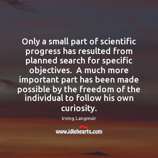 Only a small part of scientific progress has resulted from planned search Irving Langmuir Picture Quote