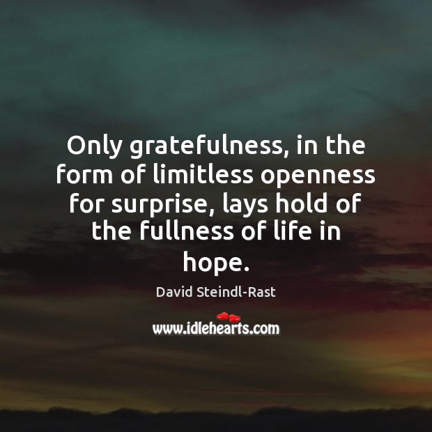Only gratefulness, in the form of limitless openness for surprise, lays hold Image