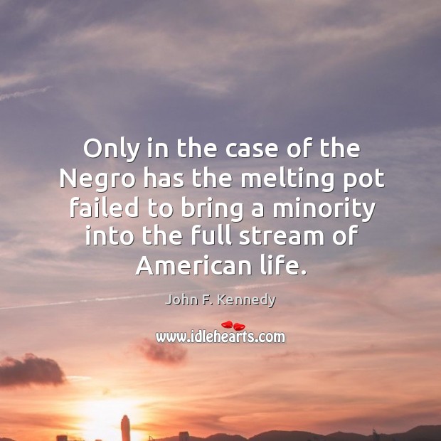 Only in the case of the negro has the melting pot failed to bring a minority into the full stream of american life. John F. Kennedy Picture Quote