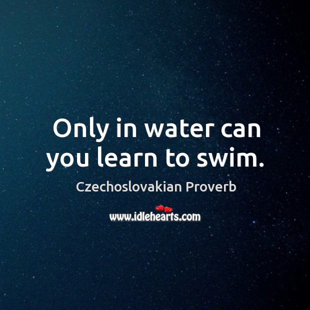 Only in water can you learn to swim. Czechoslovakian Proverbs Image