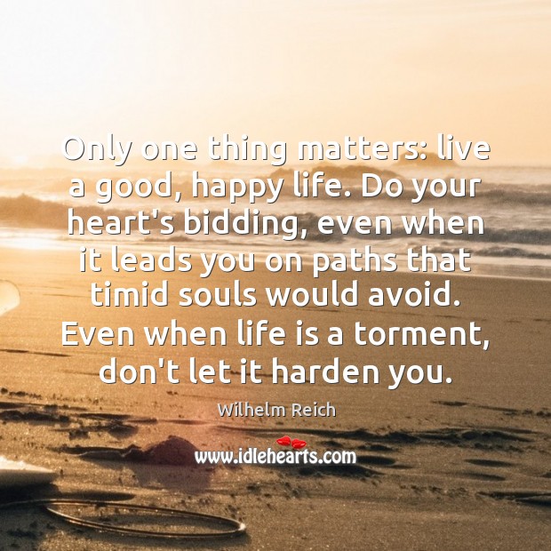 Only one thing matters: live a good, happy life. Do your heart’s Wilhelm Reich Picture Quote