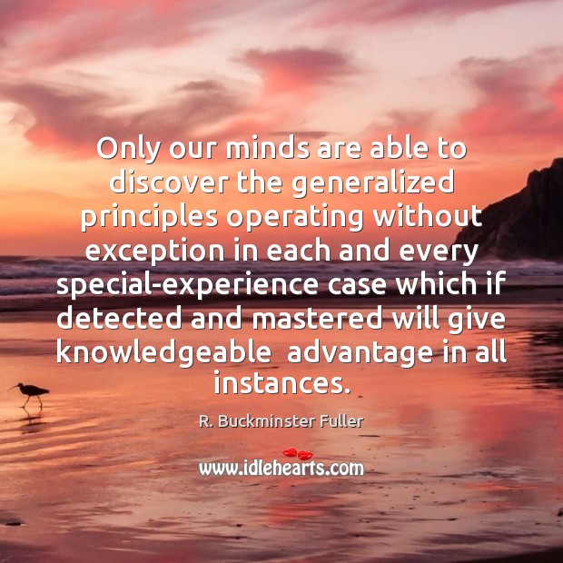 Only our minds are able to discover the generalized principles operating without R. Buckminster Fuller Picture Quote