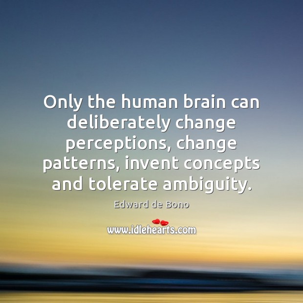 Only the human brain can deliberately change perceptions, change patterns, invent concepts Edward de Bono Picture Quote
