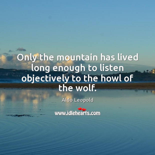 Only the mountain has lived long enough to listen objectively to the howl of the wolf. Aldo Leopold Picture Quote
