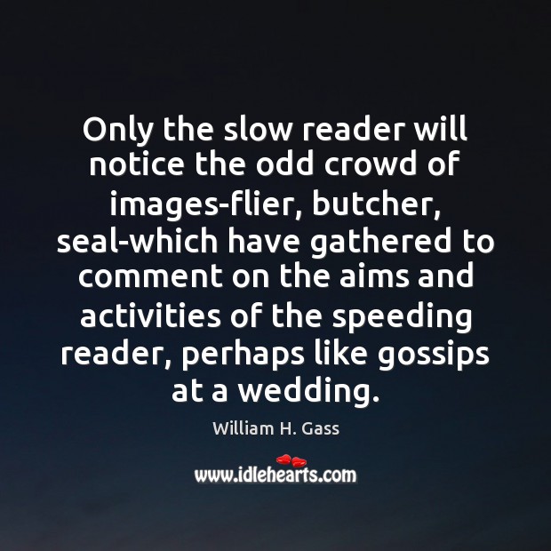 Only the slow reader will notice the odd crowd of images-flier, butcher, William H. Gass Picture Quote