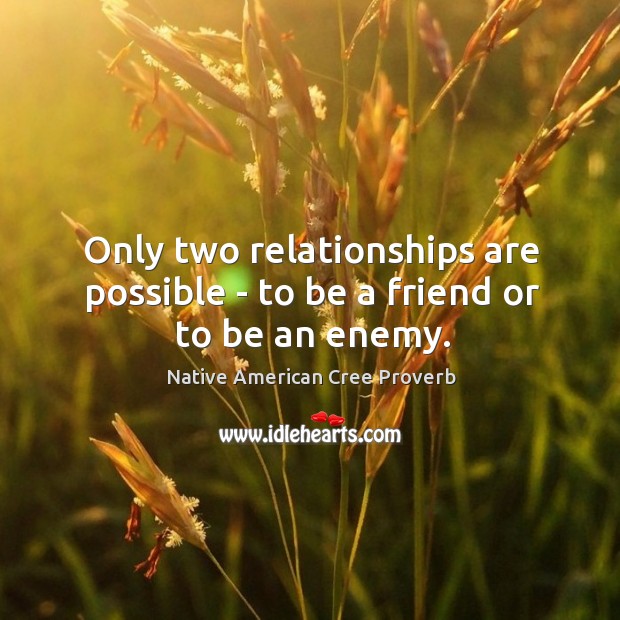 Only two relationships are possible – to be a friend or to be an enemy. Native American Cree Proverbs Image