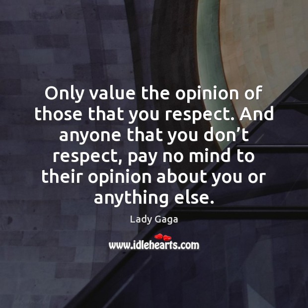 Only value the opinion of those that you respect. And anyone that Lady Gaga Picture Quote