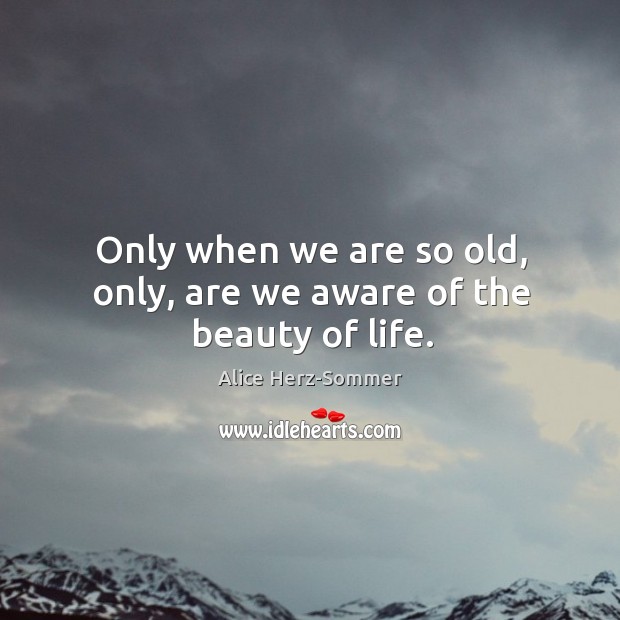Only when we are so old, only, are we aware of the beauty of life. Alice Herz-Sommer Picture Quote