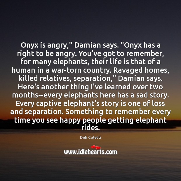 Onyx is angry,” Damian says. “Onyx has a right to be angry. Deb Caletti Picture Quote