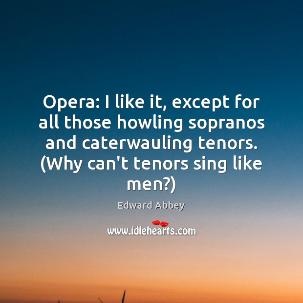 Opera: I like it, except for all those howling sopranos and caterwauling 