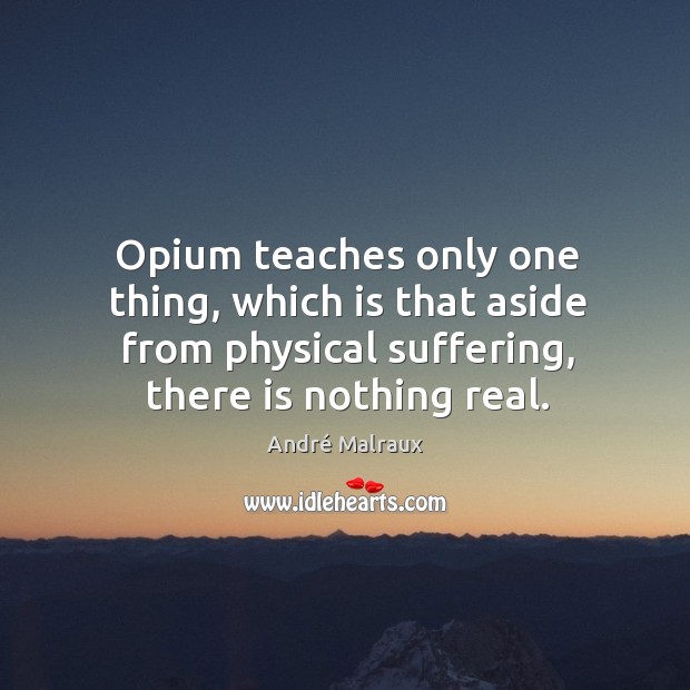 Opium teaches only one thing, which is that aside from physical suffering, there is nothing real. André Malraux Picture Quote