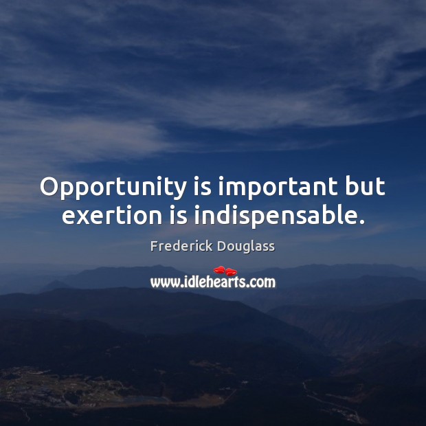 Opportunity is important but exertion is indispensable. Frederick Douglass Picture Quote