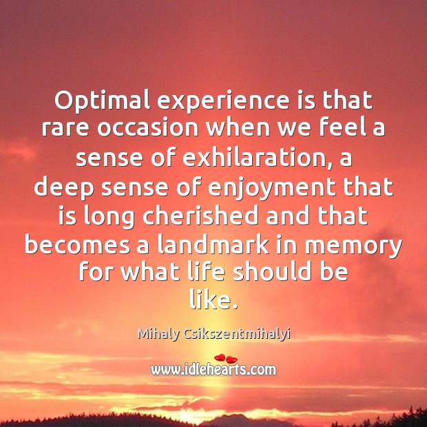 Optimal experience is that rare occasion when we feel a sense of Mihaly Csikszentmihalyi Picture Quote