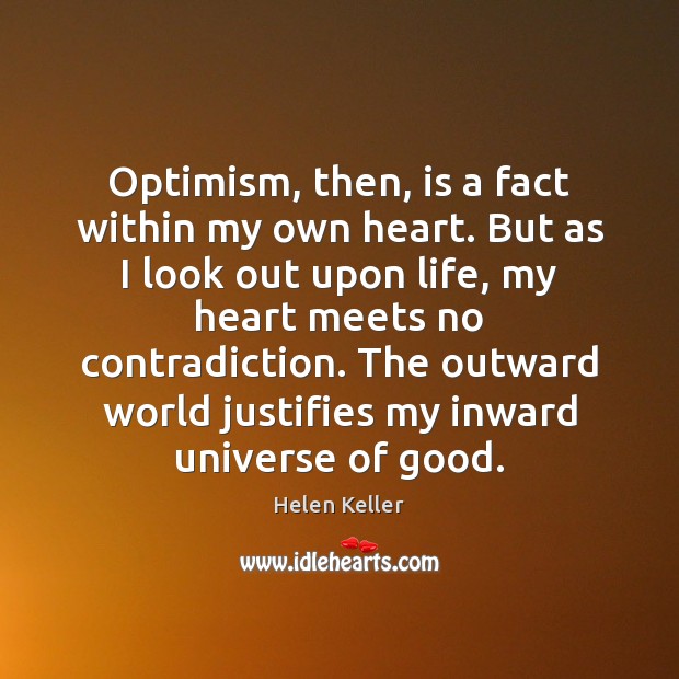Optimism, then, is a fact within my own heart. But as I Helen Keller Picture Quote