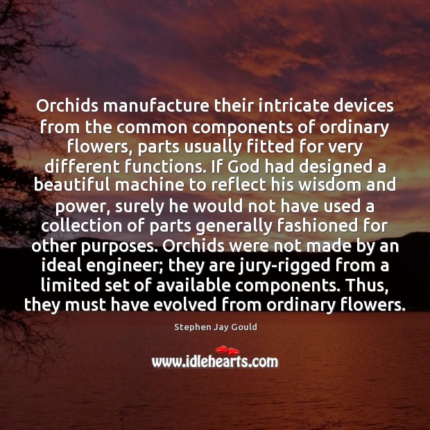 Orchids manufacture their intricate devices from the common components of ordinary flowers, Stephen Jay Gould Picture Quote