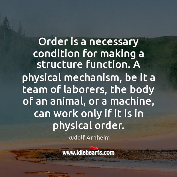 Order is a necessary condition for making a structure function. A physical Rudolf Arnheim Picture Quote