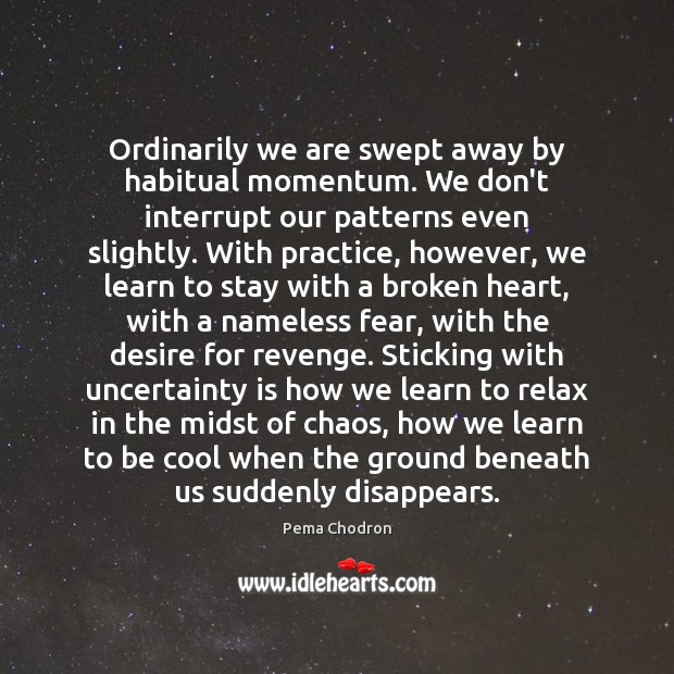 Ordinarily we are swept away by habitual momentum. We don’t interrupt our Pema Chodron Picture Quote