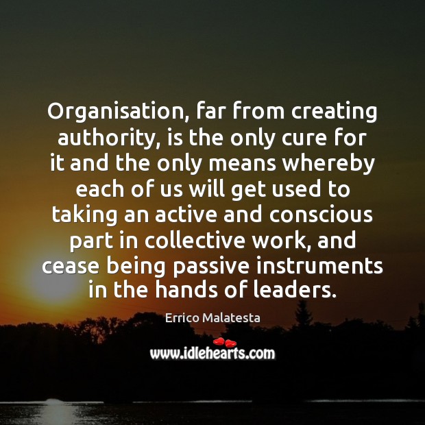 Organisation, far from creating authority, is the only cure for it and Errico Malatesta Picture Quote