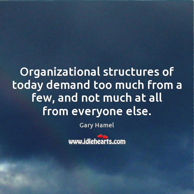 Organizational structures of today demand too much from a few, and not Gary Hamel Picture Quote