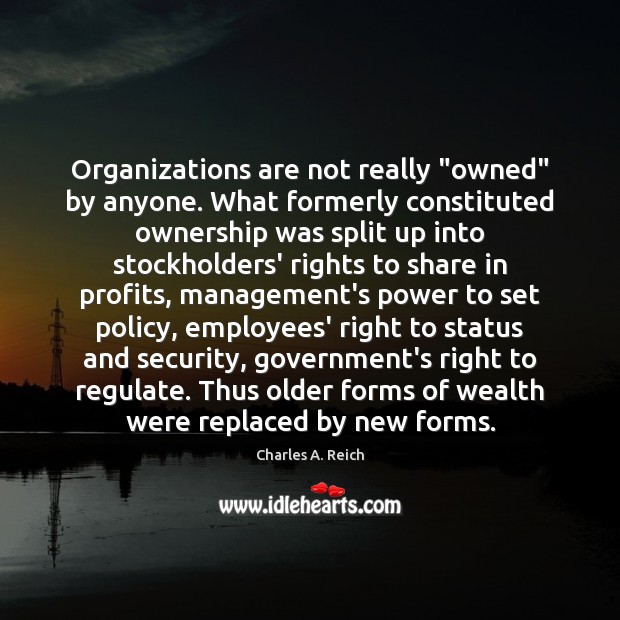 Organizations are not really “owned” by anyone. What formerly constituted ownership was 