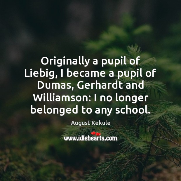 Originally a pupil of Liebig, I became a pupil of Dumas, Gerhardt August Kekule Picture Quote