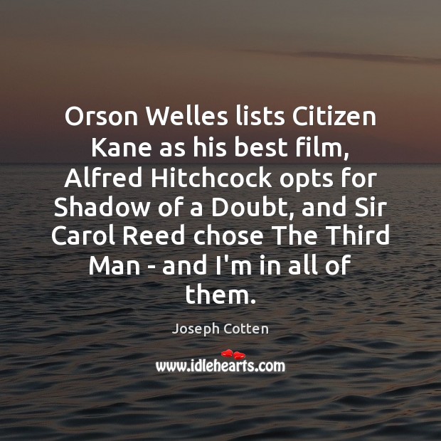 Orson Welles lists Citizen Kane as his best film, Alfred Hitchcock opts Joseph Cotten Picture Quote