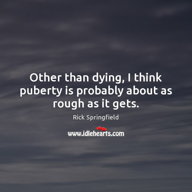 Other than dying, I think puberty is probably about as rough as it gets. Rick Springfield Picture Quote
