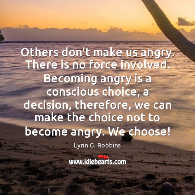Others don’t make us angry. There is no force involved. Becoming angry Lynn G. Robbins Picture Quote