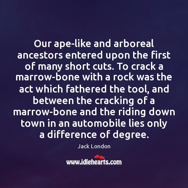 Our ape-like and arboreal ancestors entered upon the first of many short Jack London Picture Quote