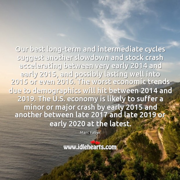 Our best long-term and intermediate cycles suggest another slowdown and stock crash Marc Faber Picture Quote