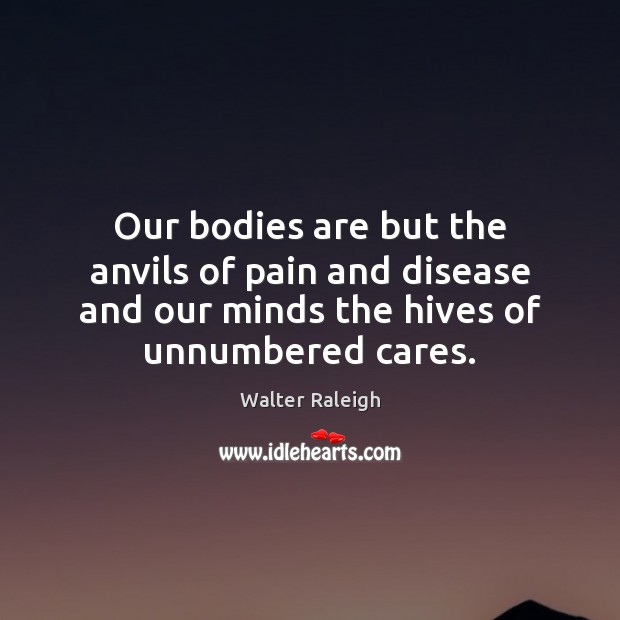 Our bodies are but the anvils of pain and disease and our Walter Raleigh Picture Quote