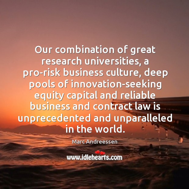 Our combination of great research universities, a pro-risk business culture Marc Andreessen Picture Quote