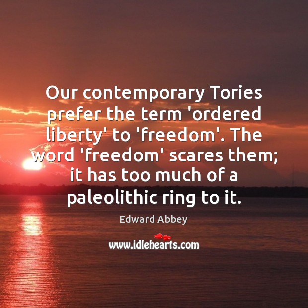 Our contemporary Tories prefer the term ‘ordered liberty’ to ‘freedom’. The word Image