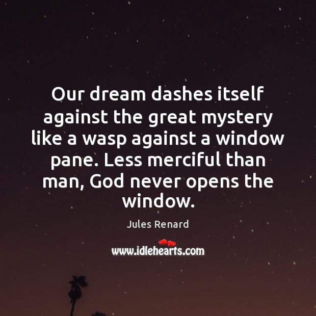 Our dream dashes itself against the great mystery like a wasp against Jules Renard Picture Quote