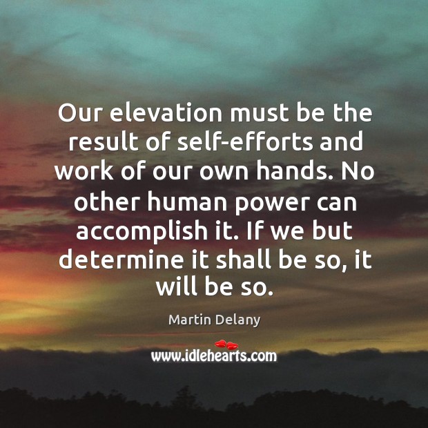 Our elevation must be the result of self-efforts and work of our Martin Delany Picture Quote