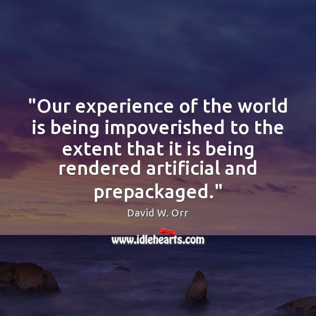 “Our experience of the world is being impoverished to the extent that David W. Orr Picture Quote