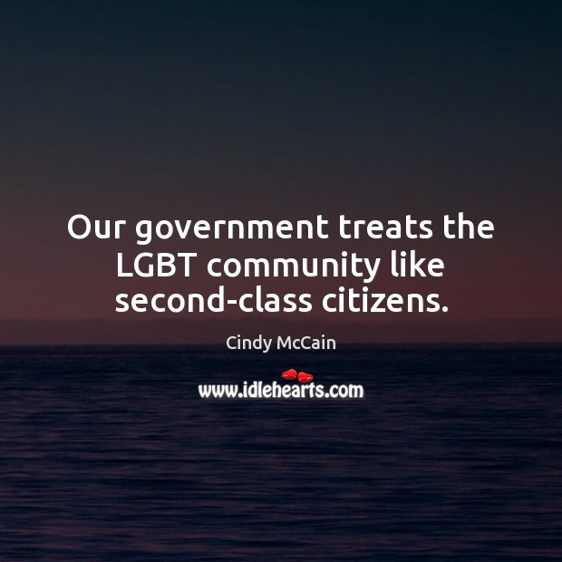 Our government treats the LGBT community like second-class citizens. Cindy McCain Picture Quote