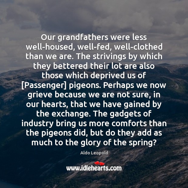 Our grandfathers were less well-housed, well-fed, well-clothed than we are. The strivings Aldo Leopold Picture Quote