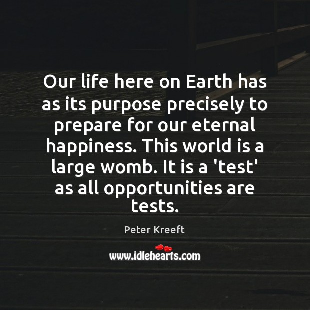 Our life here on Earth has as its purpose precisely to prepare Peter Kreeft Picture Quote