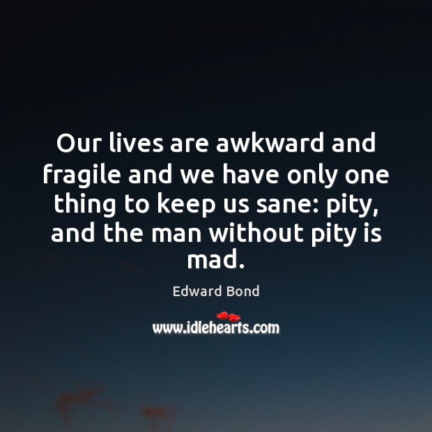 Our lives are awkward and fragile and we have only one thing Edward Bond Picture Quote