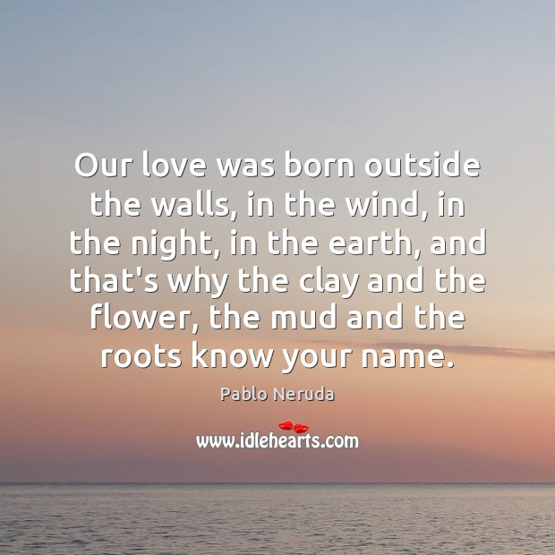 Our love was born outside the walls, in the wind, in the Pablo Neruda Picture Quote