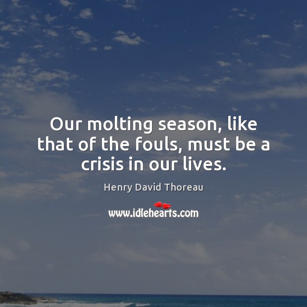 Our molting season, like that of the fouls, must be a crisis in our lives. Henry David Thoreau Picture Quote