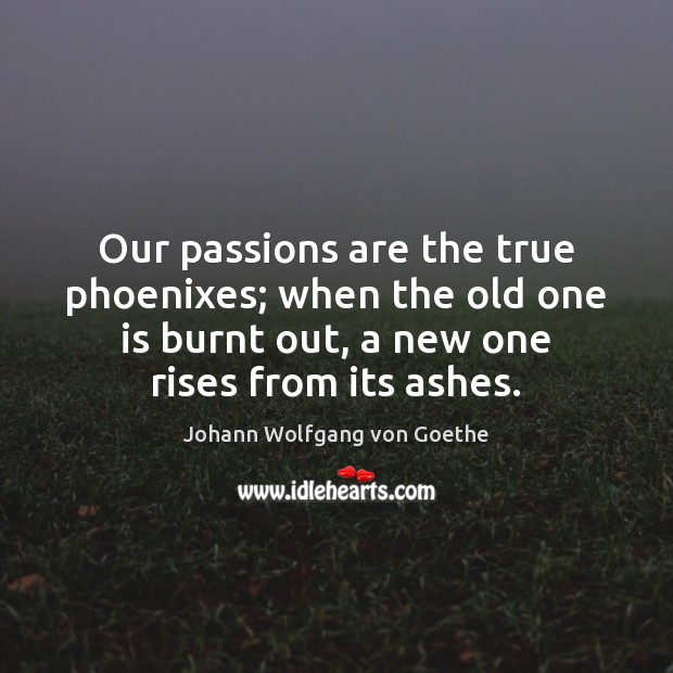 Our passions are the true phoenixes; when the old one is burnt Johann Wolfgang von Goethe Picture Quote