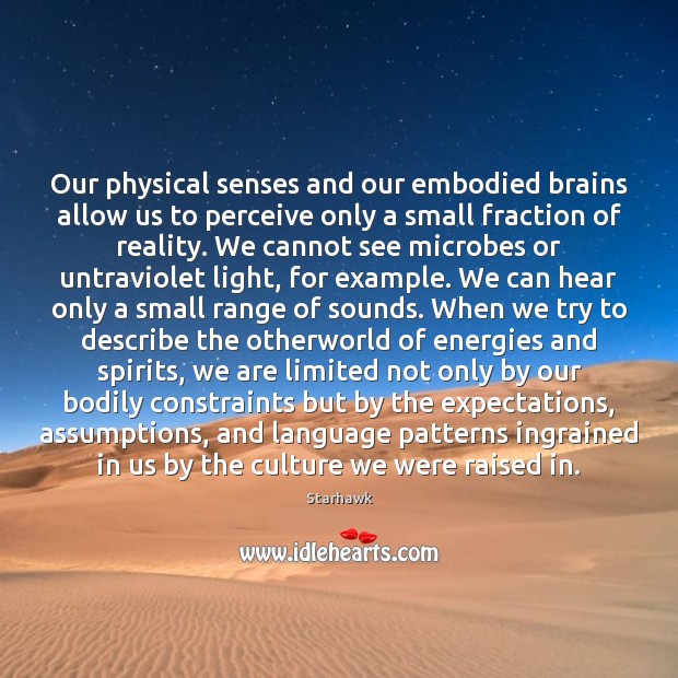 Our physical senses and our embodied brains allow us to perceive only Starhawk Picture Quote