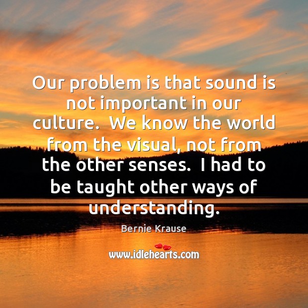 Our problem is that sound is not important in our culture.  We Bernie Krause Picture Quote