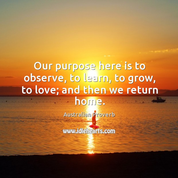 Our purpose here is to observe, to learn, to grow, to love. Australian Proverbs Image