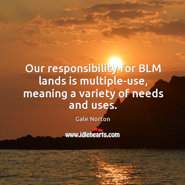 Our responsibility for blm lands is multiple-use, meaning a variety of needs and uses. Gale Norton Picture Quote