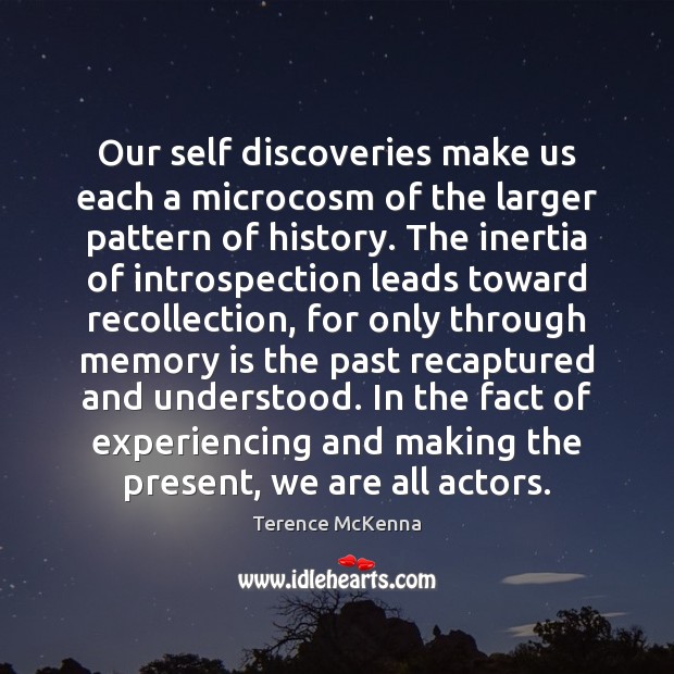 Our self discoveries make us each a microcosm of the larger pattern Terence McKenna Picture Quote