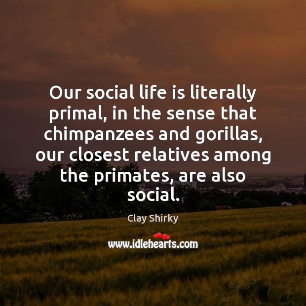 Our social life is literally primal, in the sense that chimpanzees and Clay Shirky Picture Quote